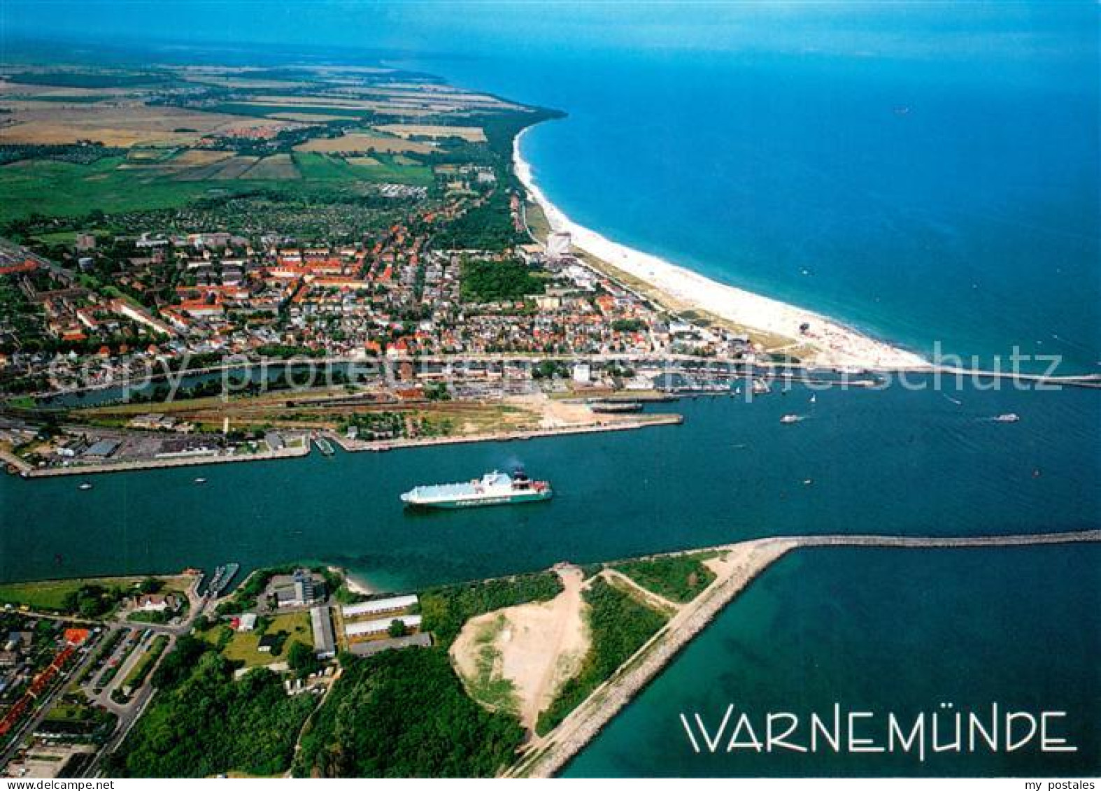 73681437 Warnemuende Ostseebad Fliegeraufnahme Mit Strand Hafeneinfahrt Warnemue - Rostock