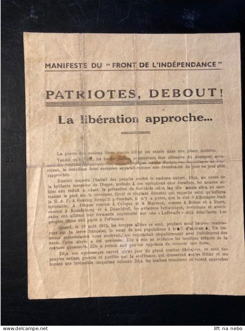 Tract Presse Clandestine Résistance Belge WWII WW2 'Patriotes,Debout! La Libération Approche...' - Documentos