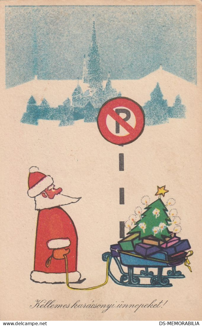 Santa Claus Looking For Parking Place Old Postcard - Santa Claus