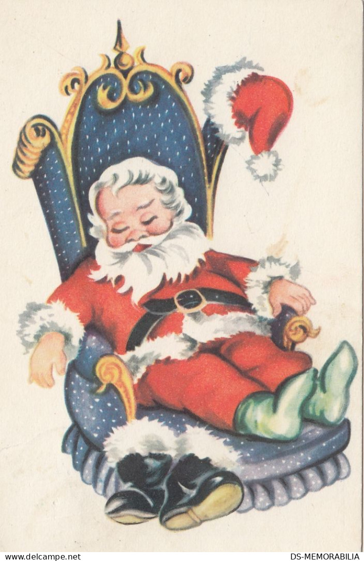 Santa Claus Sleeping In Armchair Old Postcard 1961 - Santa Claus