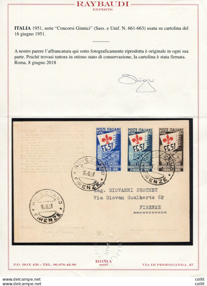 Ginnici N. 661/663 Serie Completa Su Cartolina Da Rovezzano A Firenze - 1946-60: Poststempel