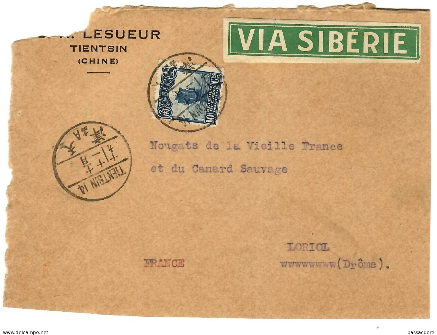 79905 -  De TIENTSIN Via SIBERIE Pour La France - Lettres & Documents