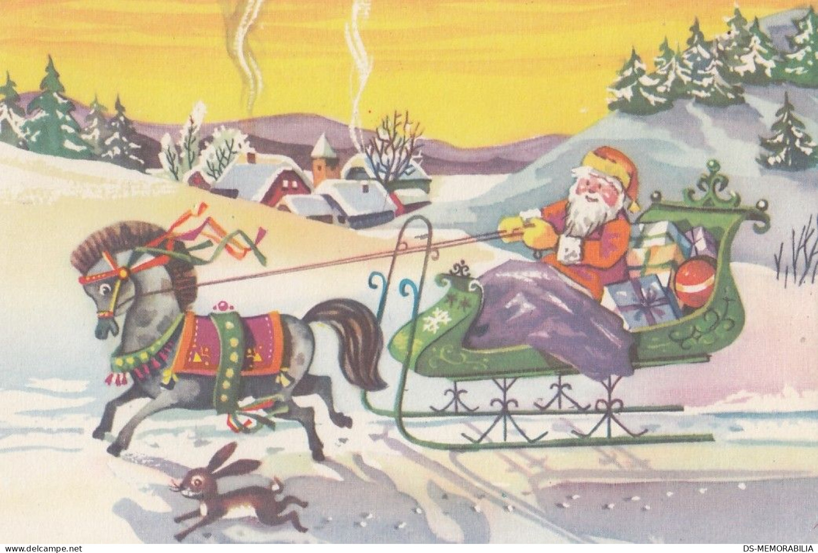 Santa Claus Horse Sled Christmas Gifts Delivery Old Postcard 1964 - Santa Claus
