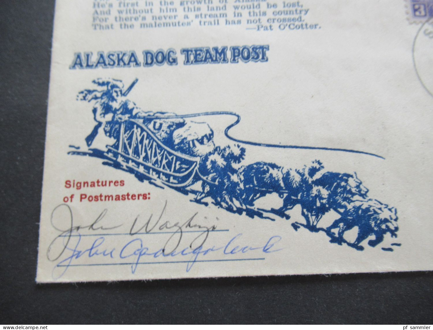 USA 1959 Alaska Dog Team Post Mit Unterschrift / Signatures Of Postmasters Stempel Alaska Savoonga Und Gambell - Expéditions Arctiques