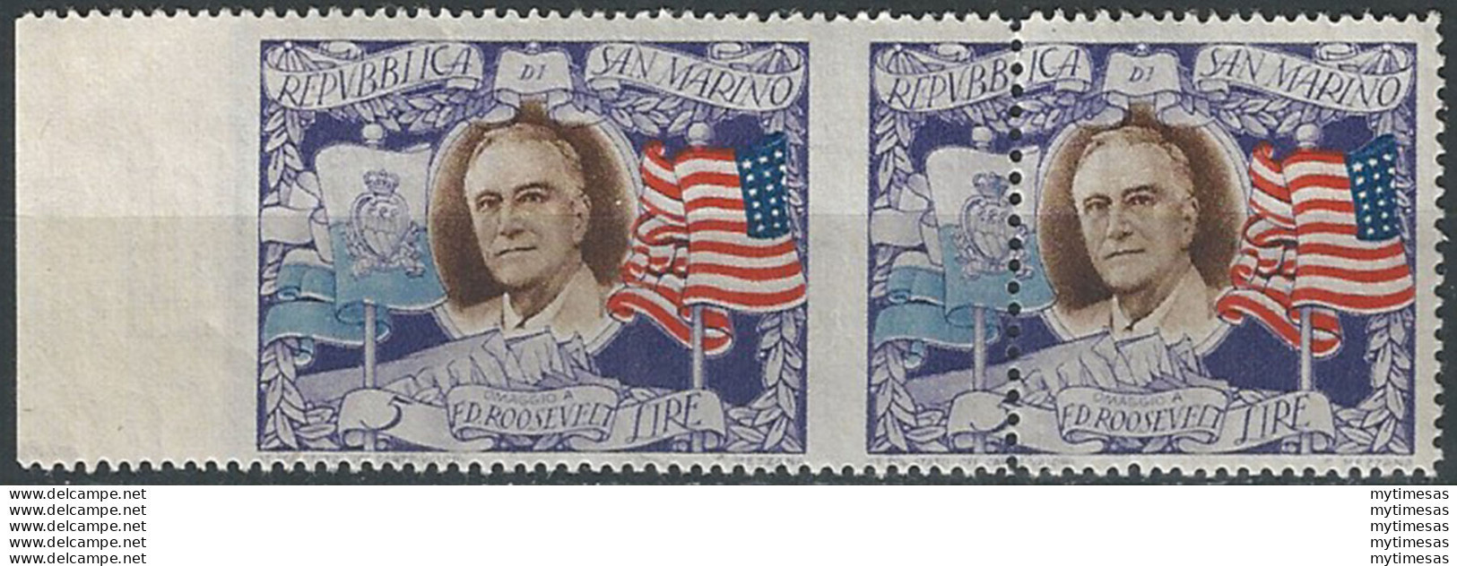 1947 San Marino Roosevelt L. 5 Cp Var. MNH Sass. N. 303fa - Other & Unclassified