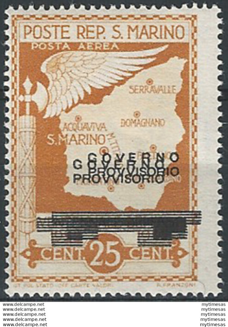 1943 San Marino Governo Provvisorio 25c. Varietà A42aa - Autres & Non Classés