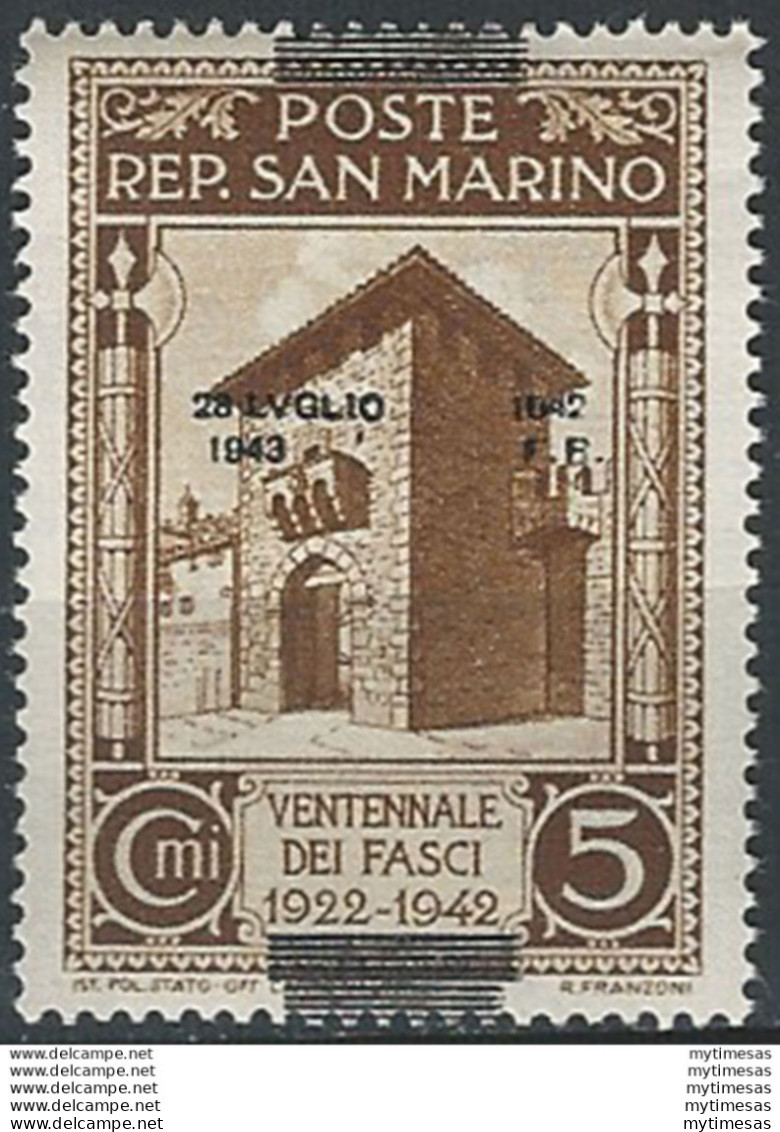 1943 San Marino Caduta Del Fascismo 5c. MNH Sass. N. 253ec - Otros & Sin Clasificación