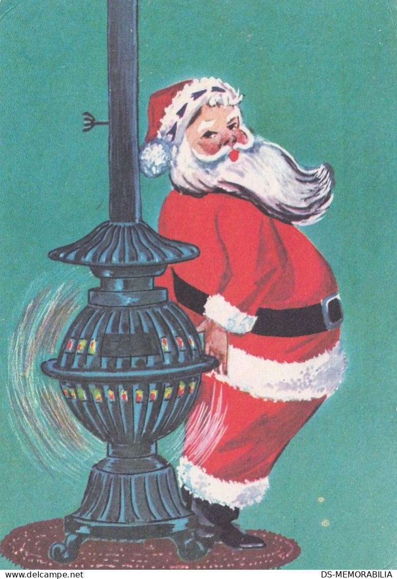 Santa Claus Warming By The Stove Old Postcard - Santa Claus