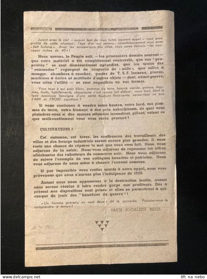 Tract Presse Clandestine Résistance Belge WWII WW2 'La Classe Ouvrière S'adresse Aux Cultivateurs...' - Documents