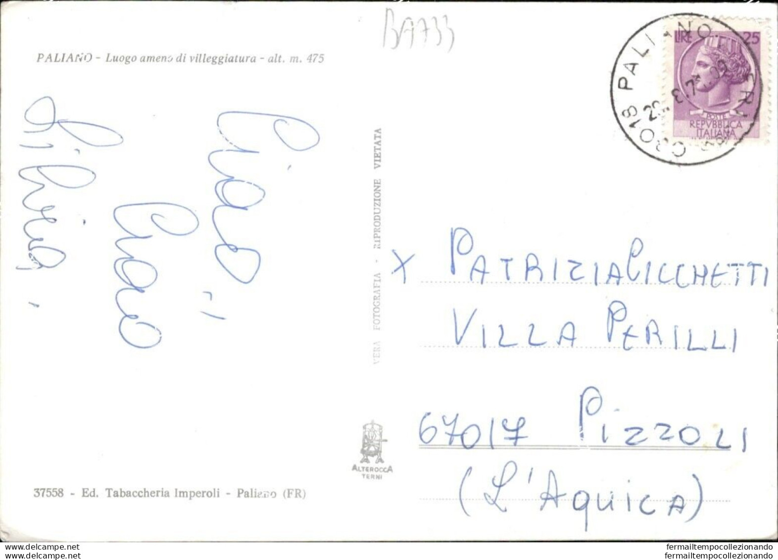 Ba733 Cartolina Saluti Da Paliano  Provincia Di Frosinone Lazio - Frosinone