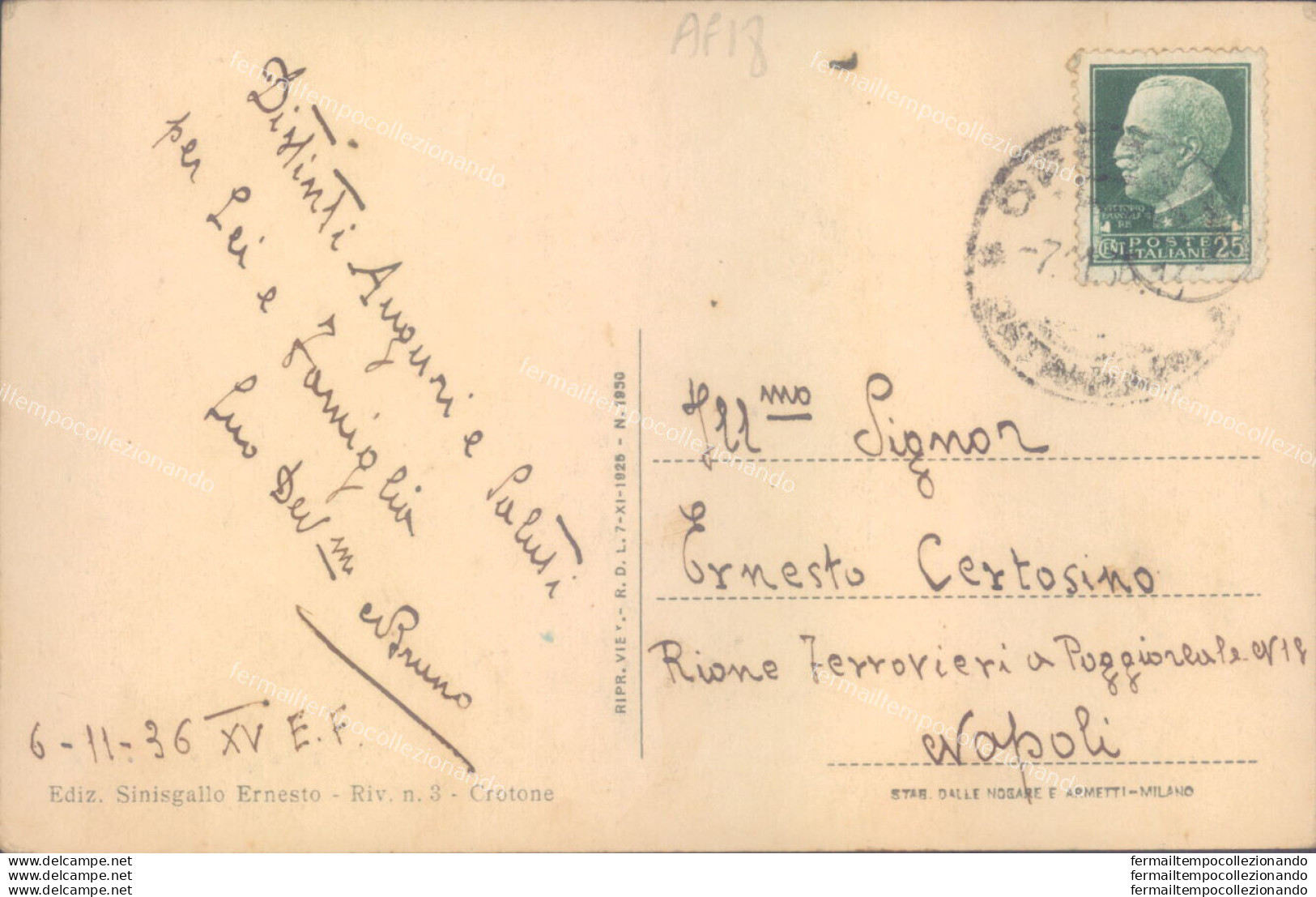 Ag18 Cartolina Crotone Citta' Montecatini 1936 - Crotone