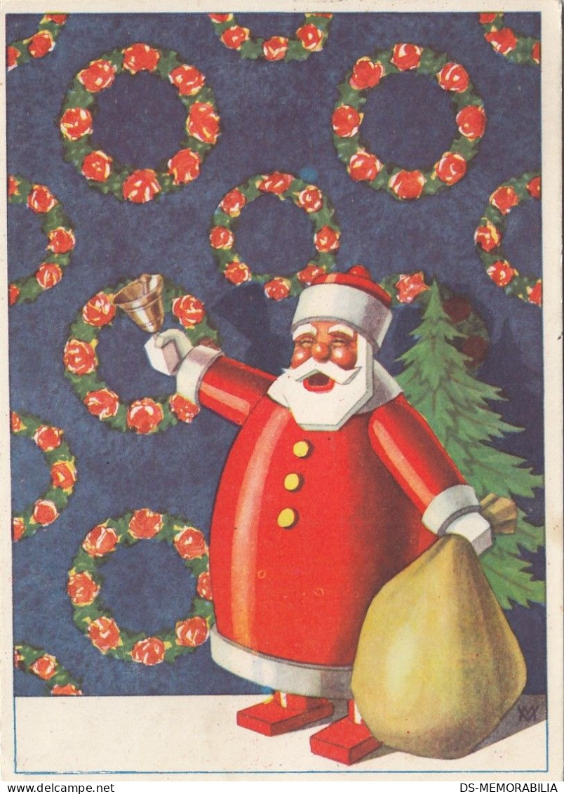 Santa Claus W Christmas Gifts Bag Ringing A Bell Old Postcard 1962 - Santa Claus