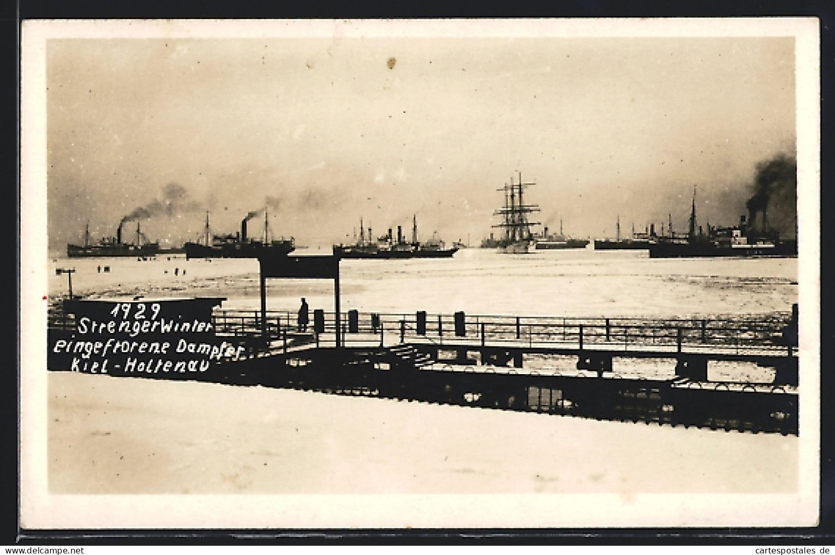 AK Kiel-Holtenau, Eingefrorene Dampfer Im Winter 1929  - Catastrofi