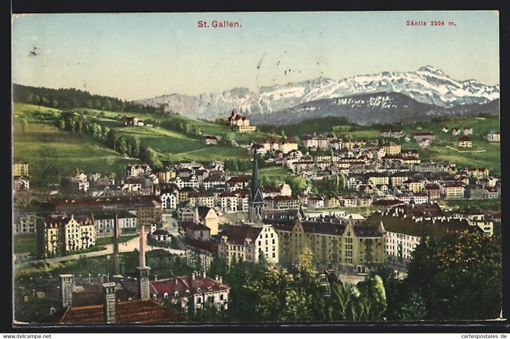 AK St. Gallen, Ortsansicht Mit Kirche Und Säntis  - St. Gallen