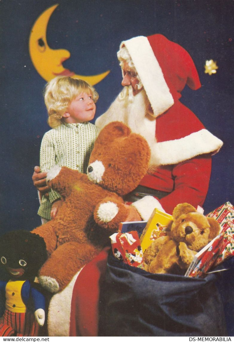 Santa Claus Blonde Child Christmas Gifts Teddy Bear Black Doll Old Postcard - Santa Claus