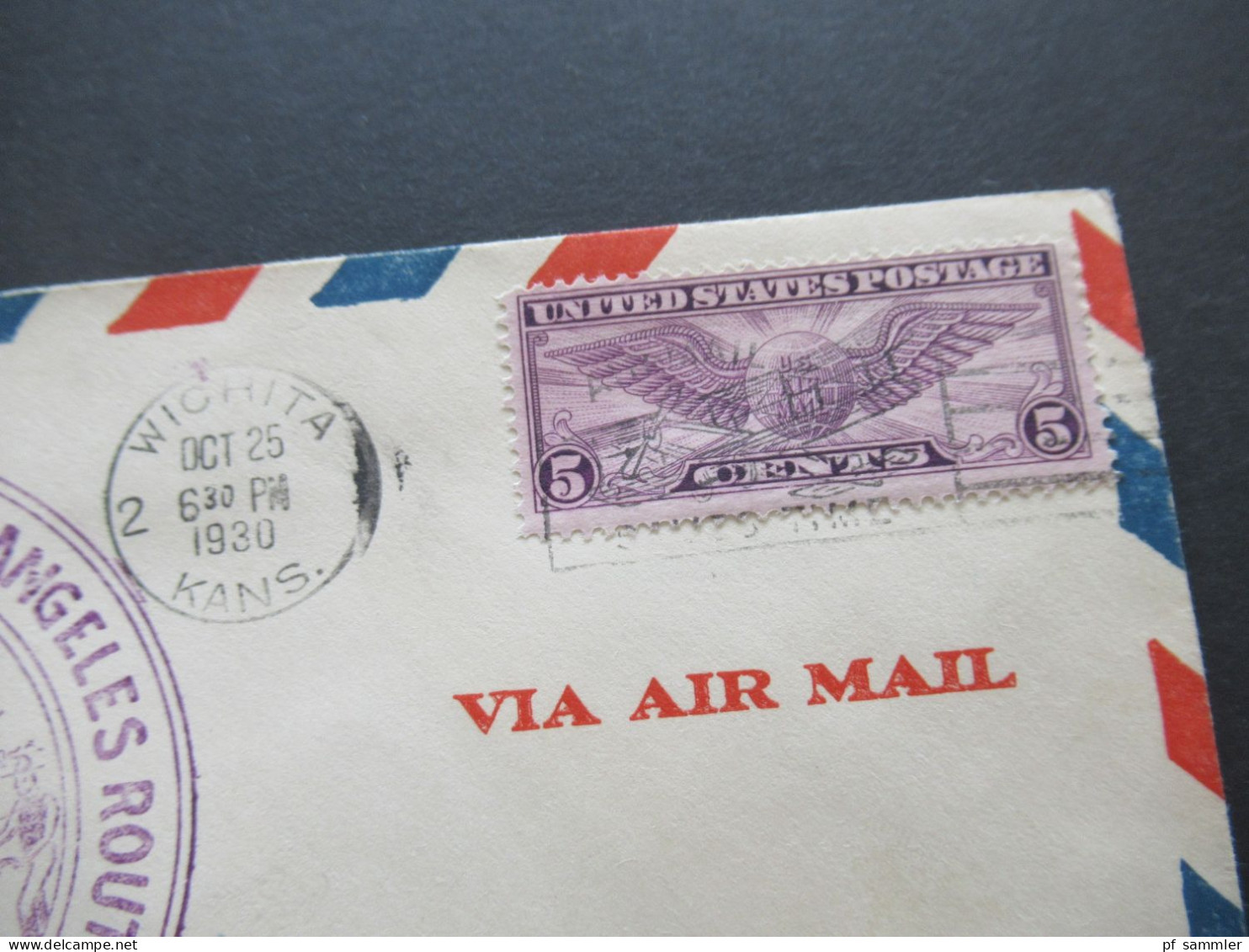 USA 1930 First Flight New York - Los Angeles Route Air Mail POD CAM 34 Stempel Wichita Kansas - New York - 1c. 1918-1940 Cartas & Documentos