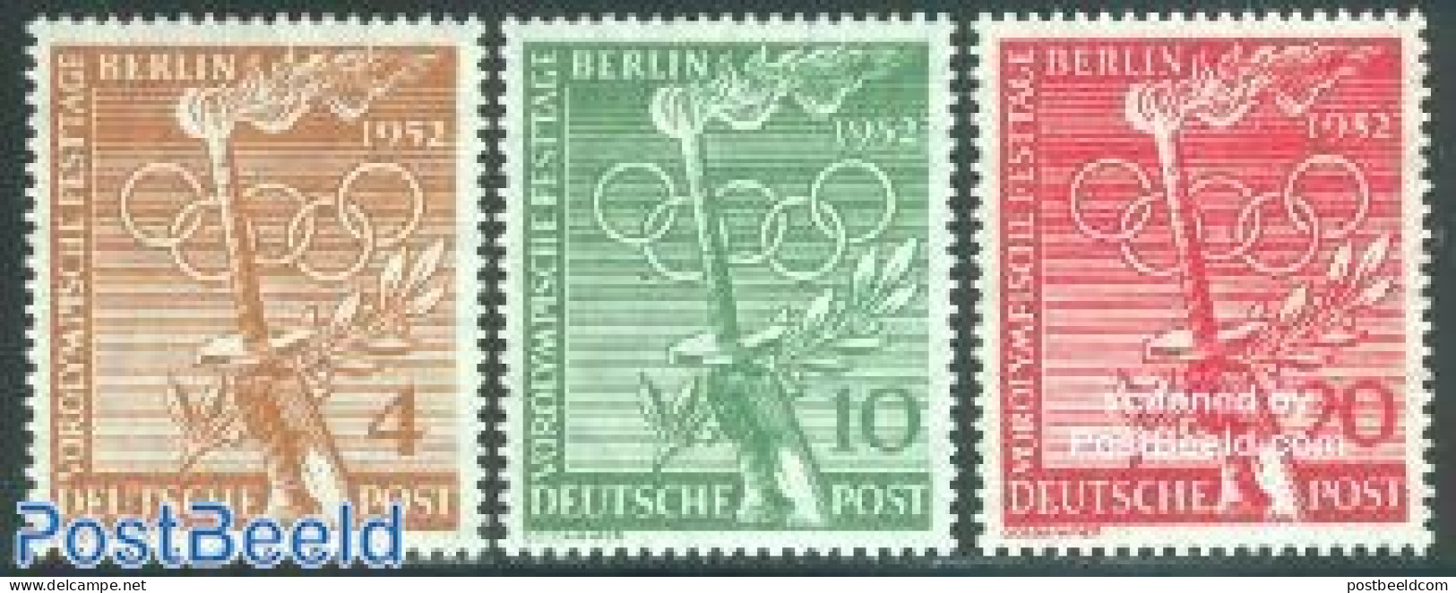 Germany, Berlin 1952 Preolympic Days 3v, Mint NH, Sport - Olympic Games - Nuevos