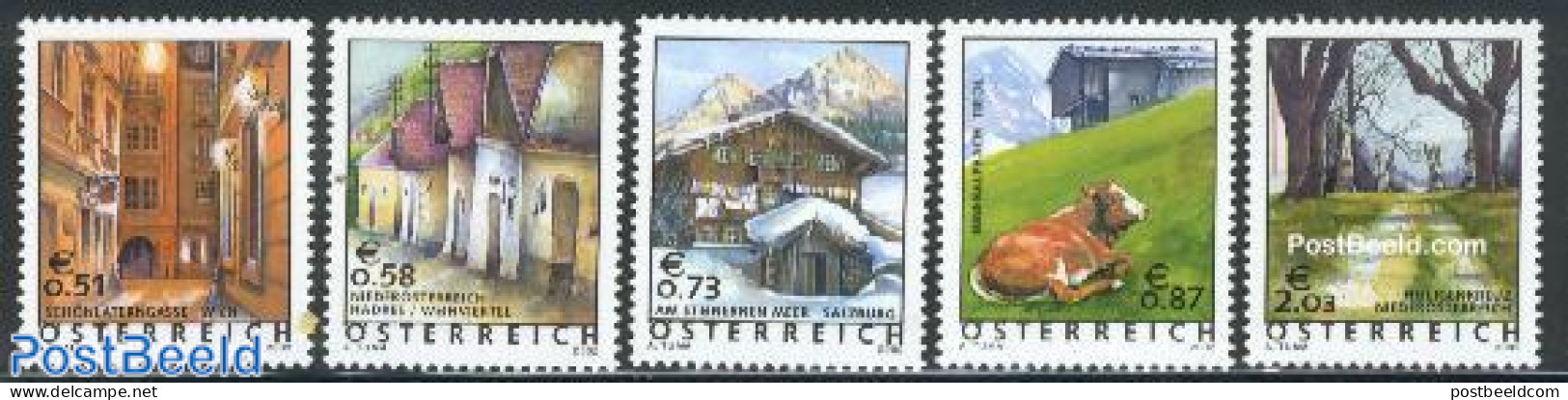 Austria 2002 Definitives 5v, Mint NH, Nature - Cattle - Trees & Forests - Wine & Winery - Unused Stamps