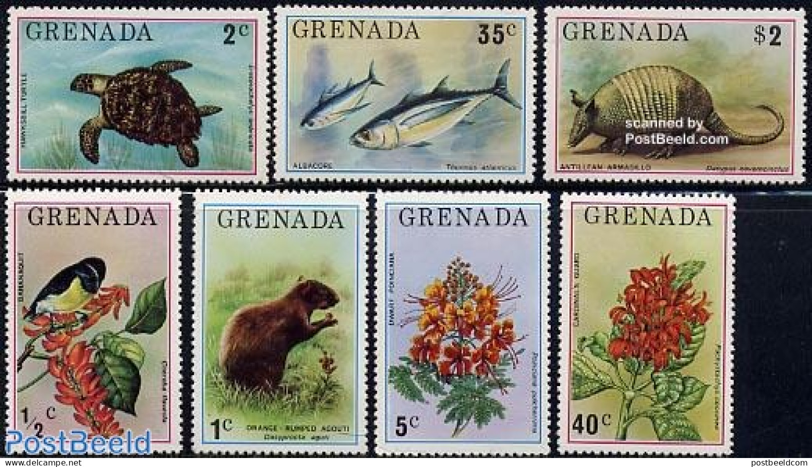Grenada 1976 Flora & Fauna 7v, Mint NH, Nature - Animals (others & Mixed) - Birds - Fish - Flowers & Plants - Reptiles.. - Poissons