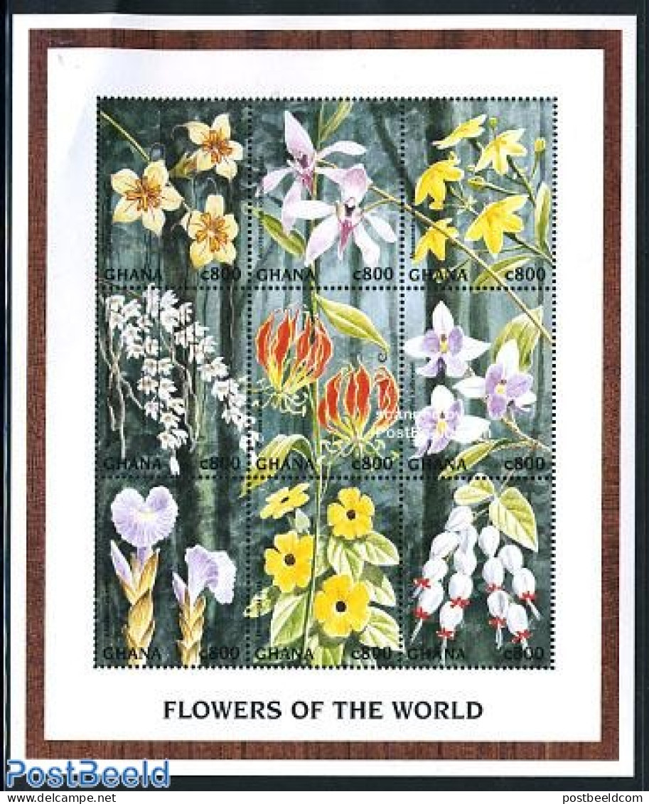 Ghana 1997 Worldwide Flora 9v M/s, Mint NH, Nature - Flowers & Plants - Sonstige & Ohne Zuordnung