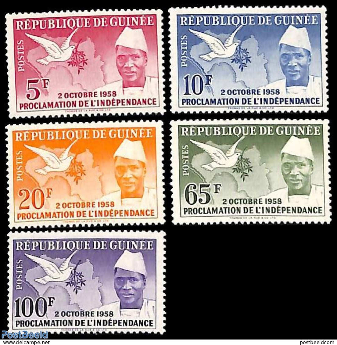 Guinea, Republic 1959 Independence 5v, Mint NH, Nature - Various - Birds - Maps - Geografía