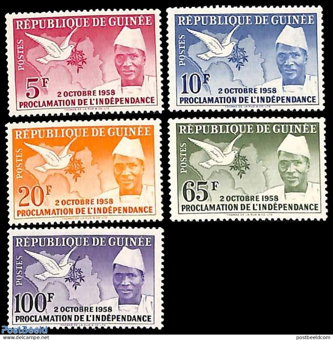 Guinea, Republic 1959 Independence 5v, Mint NH, Nature - Various - Birds - Maps - Géographie