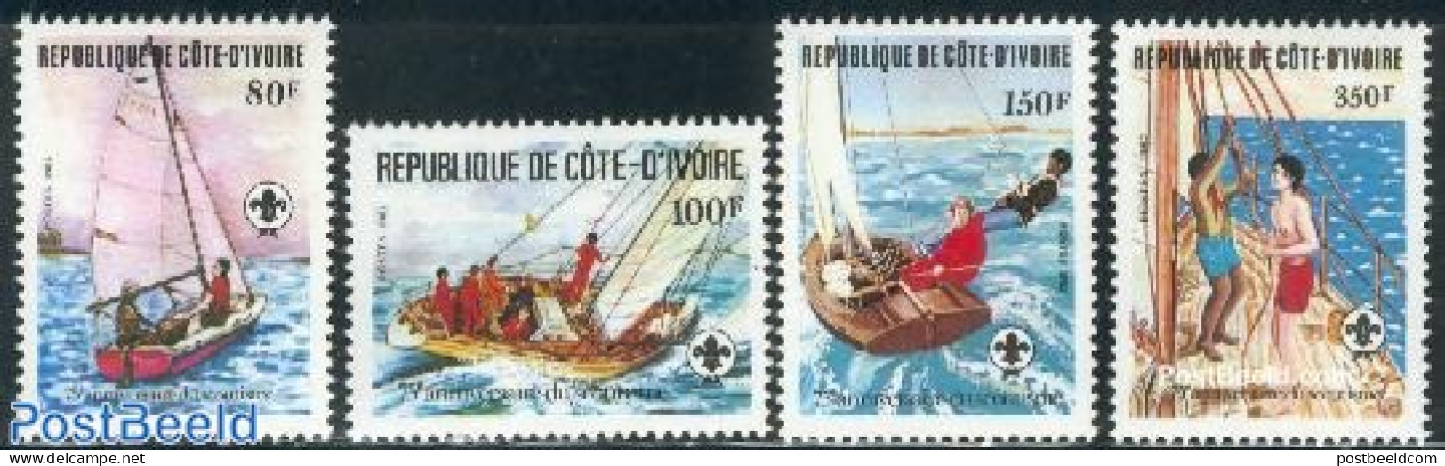 Ivory Coast 1982 Scouting 75th Anniversary 4v, Mint NH, Sport - Transport - Sailing - Scouting - Ships And Boats - Nuovi