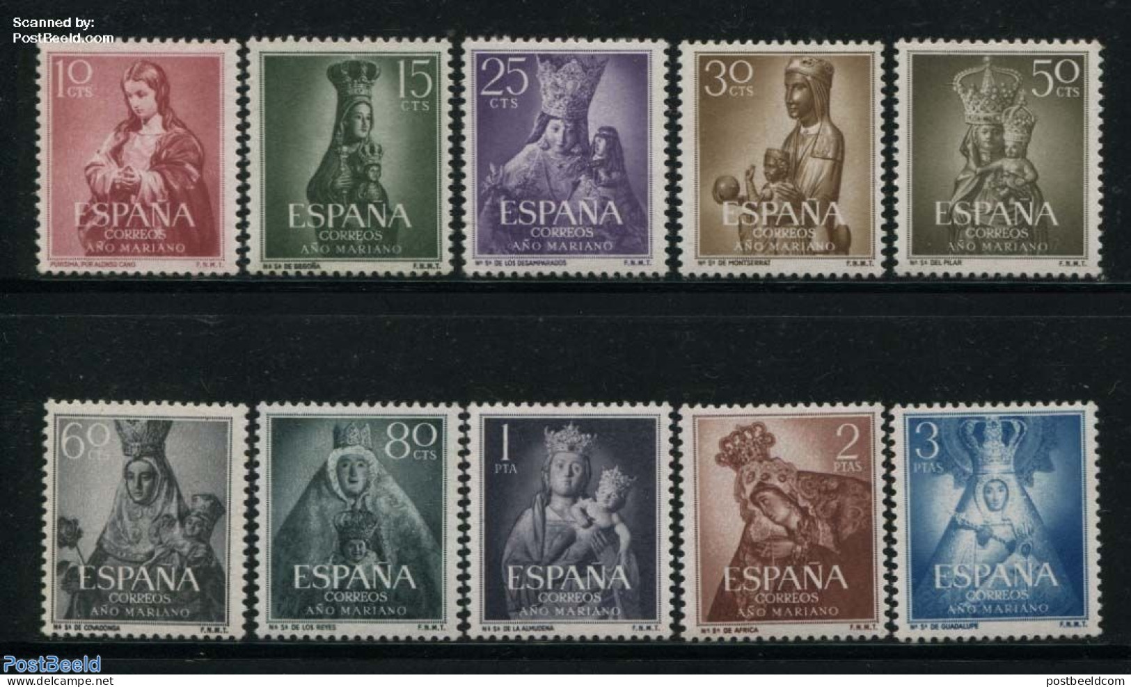 Spain 1954 Maria Year 10v, Mint NH, Religion - Religion - Art - Sculpture - Unused Stamps
