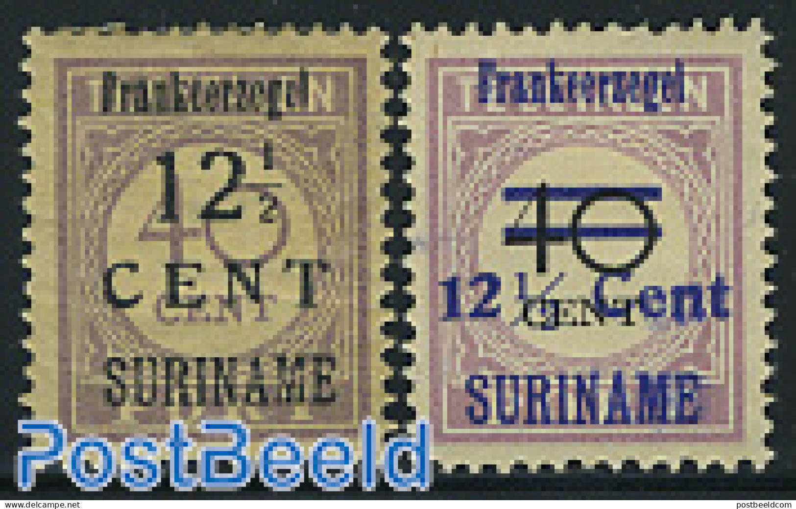 Suriname, Colony 1926 Postage Due Overprints 2v, WITHOUT GUM, Unused (hinged) - Sonstige & Ohne Zuordnung