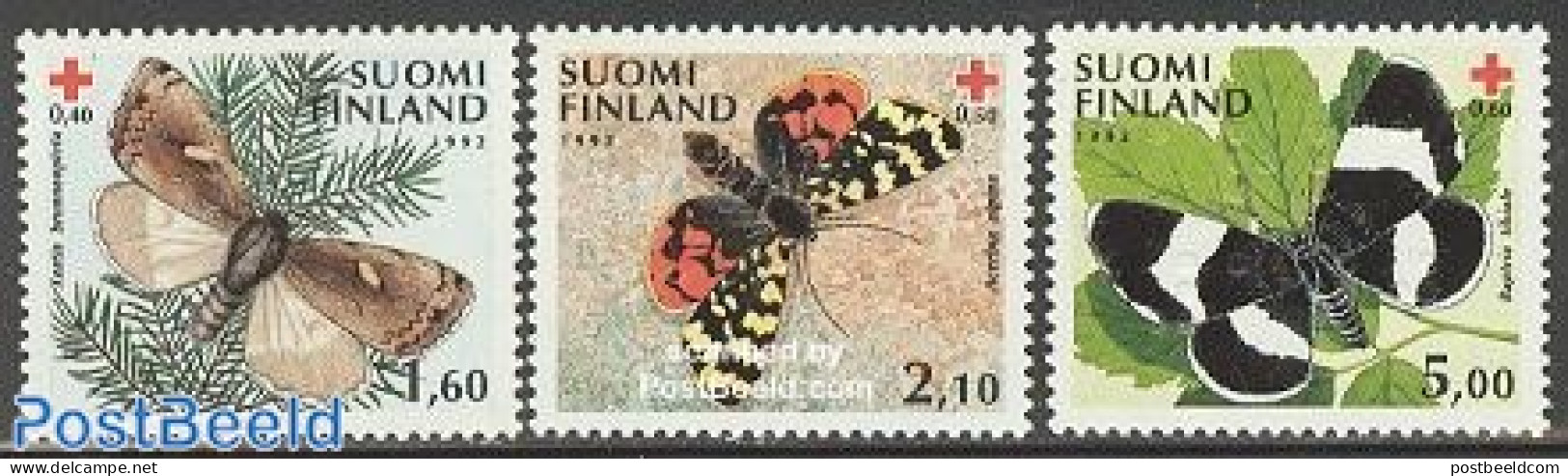 Finland 1992 Red Cross, Butterflies 3v, Mint NH, Health - Nature - Red Cross - Butterflies - Unused Stamps