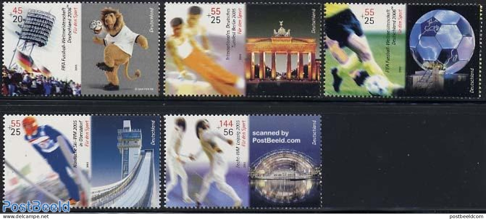 Germany, Federal Republic 2005 Sports 5v, Mint NH, Sport - Fencing - Football - Gymnastics - Skiing - Sport (other And.. - Neufs