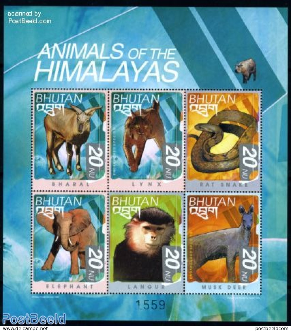 Bhutan 1999 Animals 6v M/s, Mint NH, Nature - Animals (others & Mixed) - Bhutan