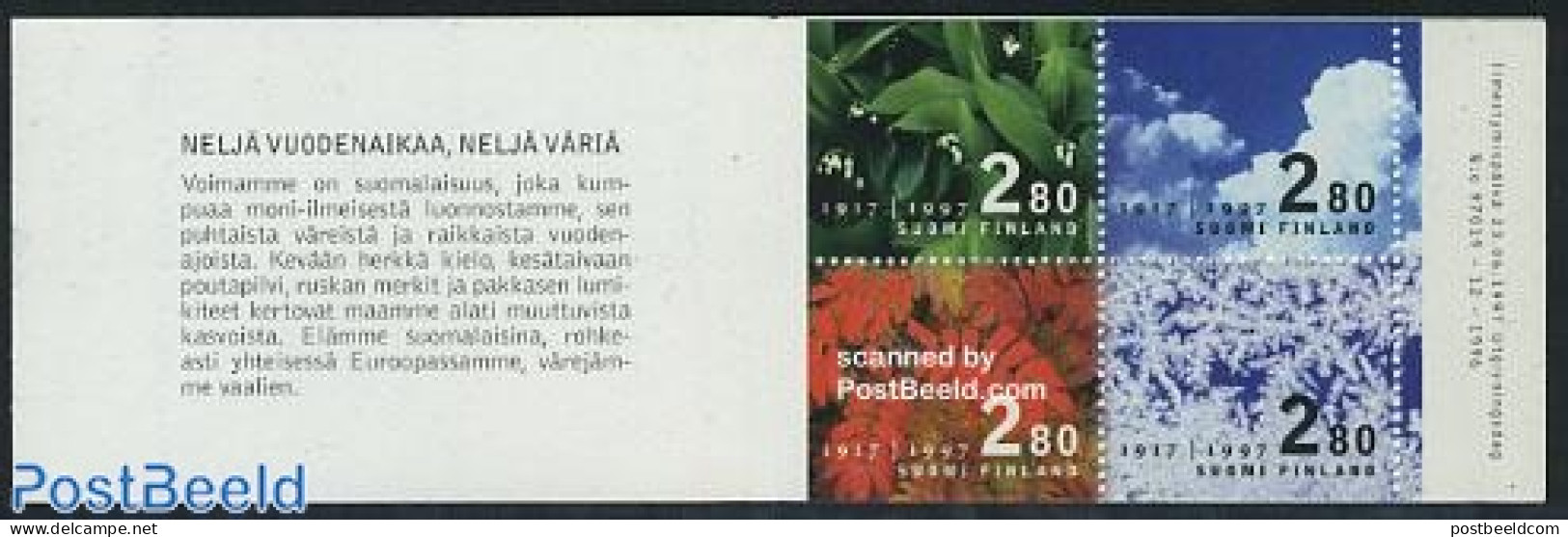 Finland 1997 80 Years Independence 4v In Booklet, Mint NH, Nature - Flowers & Plants - Stamp Booklets - Unused Stamps