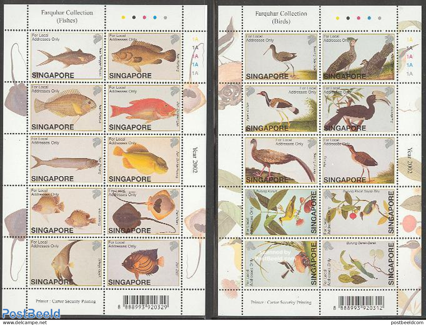 Singapore 2002 Farquhar Collection 2x 10v M/s, Mint NH, Nature - Birds - Fish - Fishes