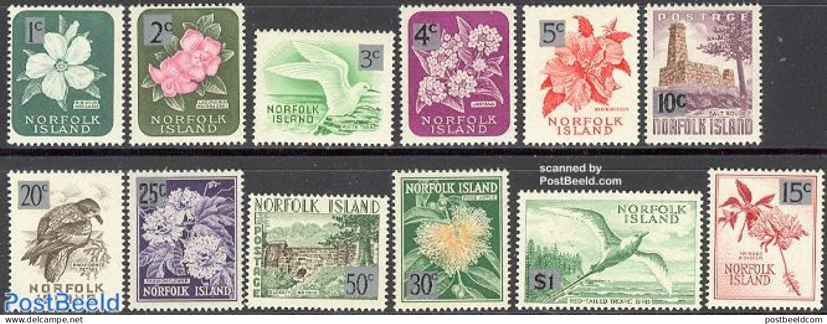 Norfolk Island 1966 Definitives 12v, Unused (hinged), Nature - Birds - Flowers & Plants - Sonstige & Ohne Zuordnung