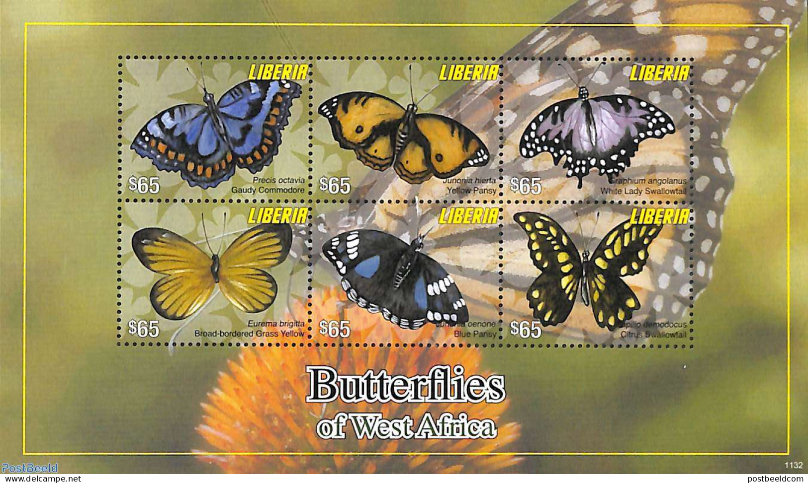 Liberia 2011 Butterflies Of West Africa 6v M/s, Mint NH, Nature - Butterflies - Sonstige & Ohne Zuordnung