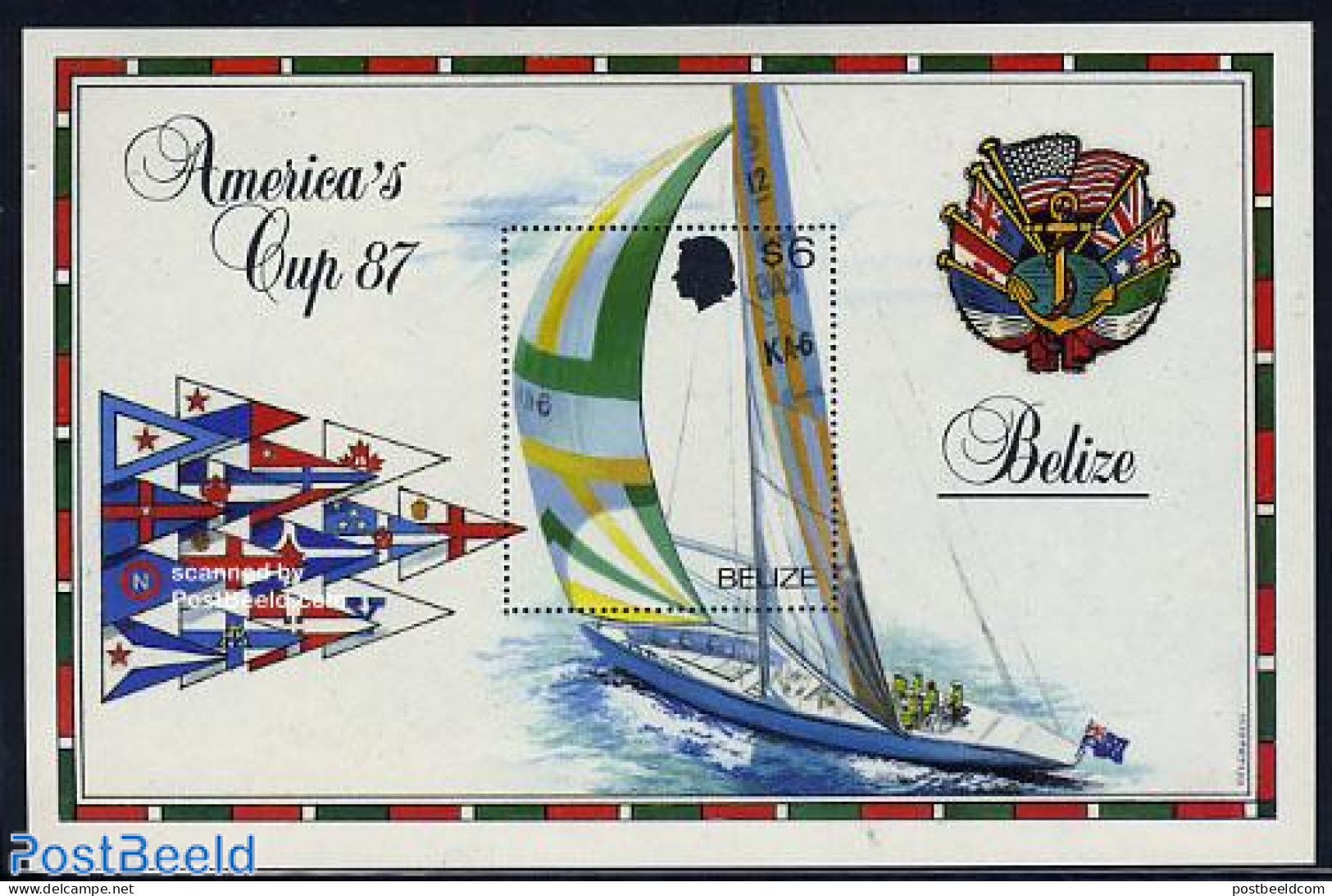 Belize/British Honduras 1987 Americas Cup S/s, Mint NH, History - Sport - Transport - Flags - Sailing - Sport (other A.. - Vela
