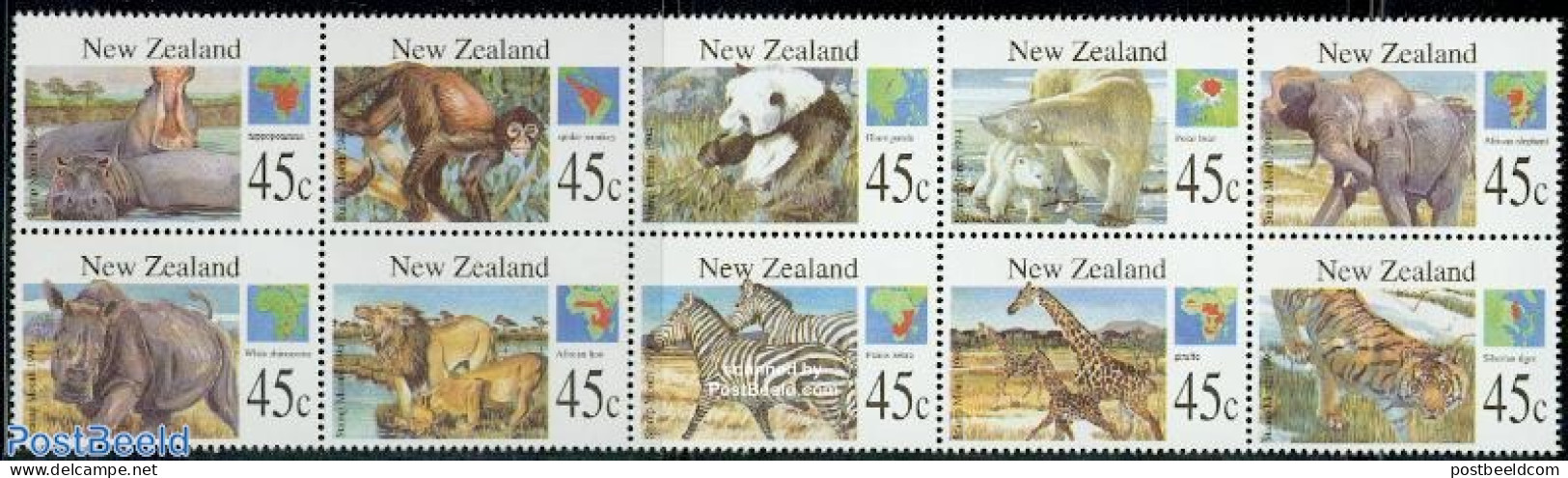 New Zealand 1994 Animals 10v [++++], Mint NH, Nature - Various - Animals (others & Mixed) - Bears - Cat Family - Eleph.. - Neufs