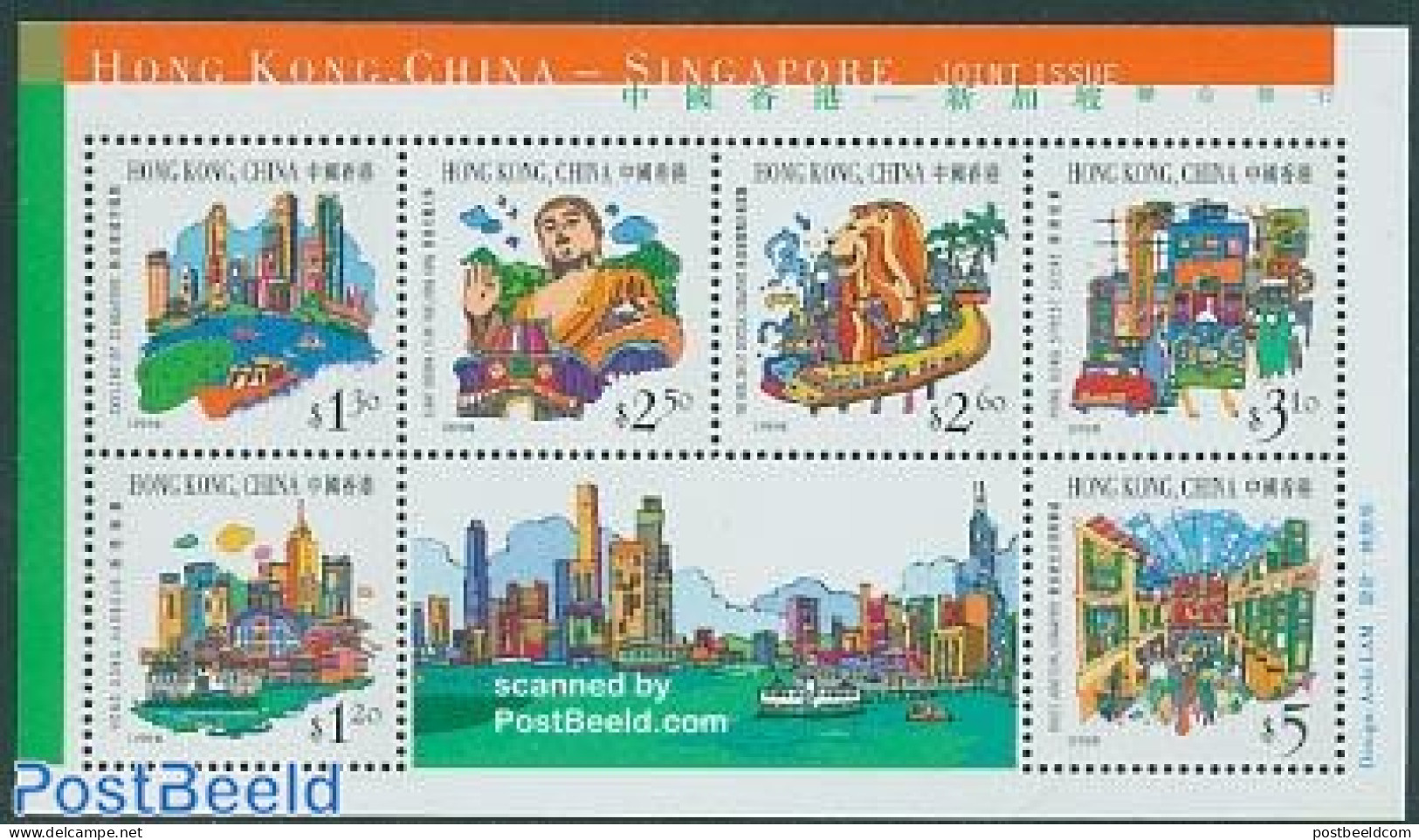 Hong Kong 1999 Tourism S/s, Joint Issue With Singapore, Mint NH, Transport - Various - Automobiles - Railways - Ships .. - Ungebraucht