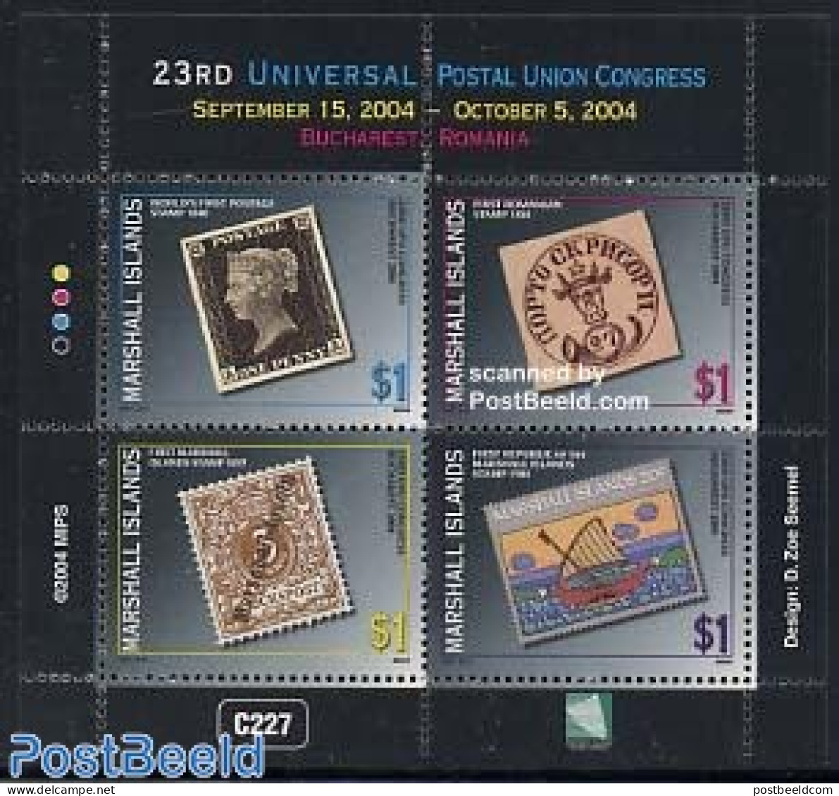 Marshall Islands 2004 UPU Congress 4v M/s, Mint NH, Transport - Stamps On Stamps - U.P.U. - Ships And Boats - Briefmarken Auf Briefmarken