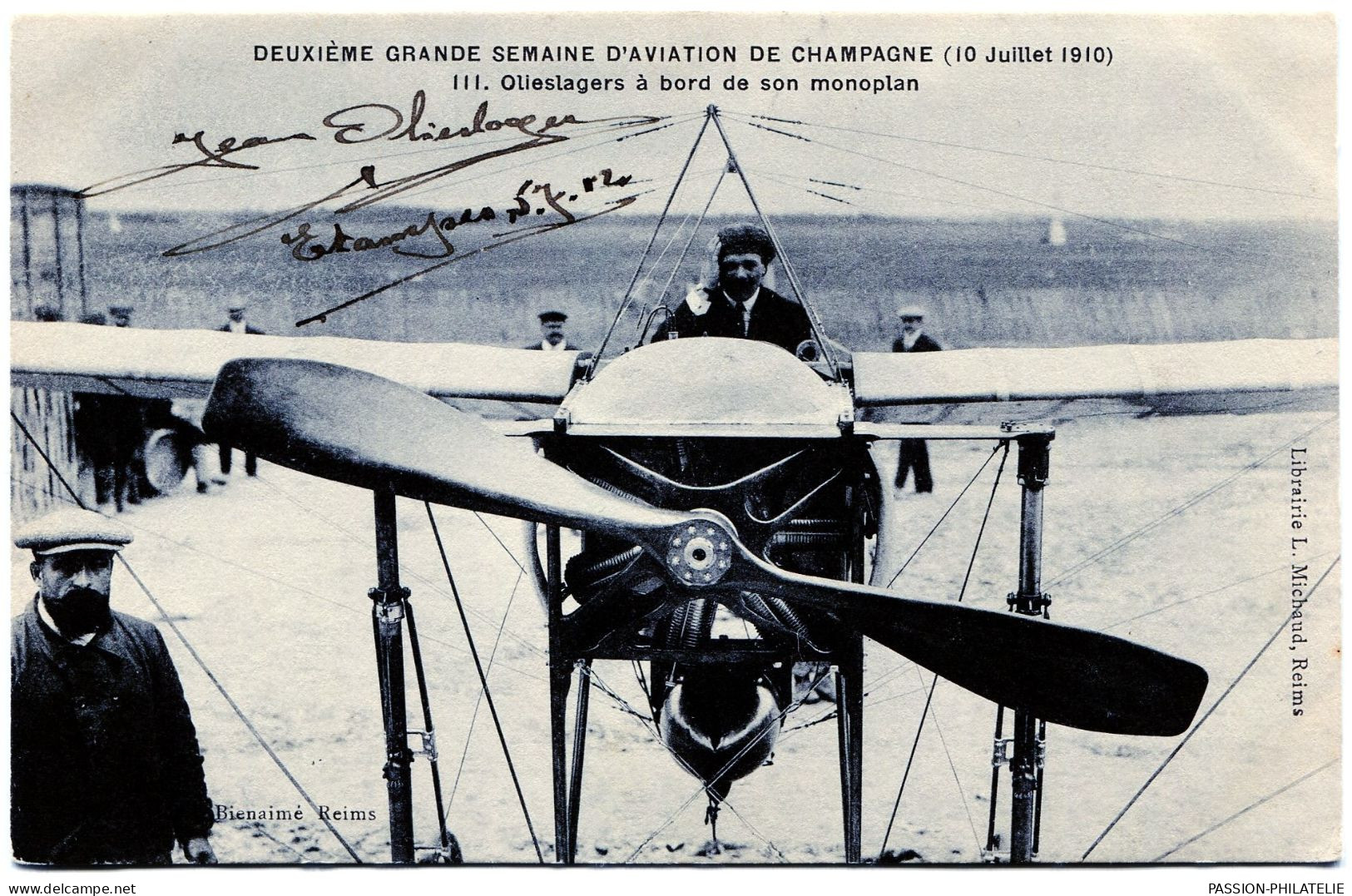 Précurseurs Belgique / Carte Postale Aviation Autographe De L'aviateur JAN OLIESLAGERS Semaine Aviation De Champagne TB - Aviatori