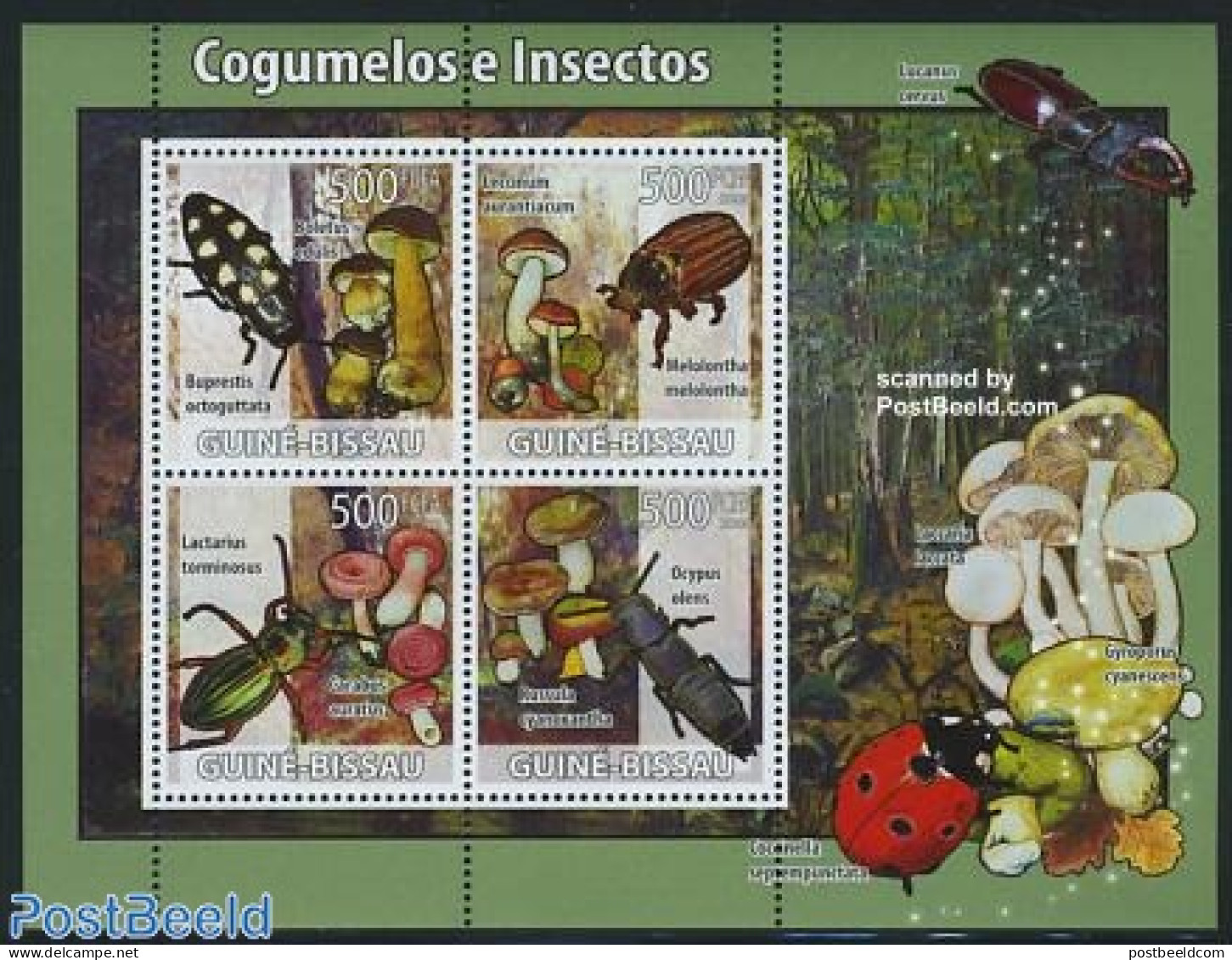 Guinea Bissau 2008 Mushrooms & Insects 4v M/s, Mint NH, Nature - Insects - Mushrooms - Mushrooms