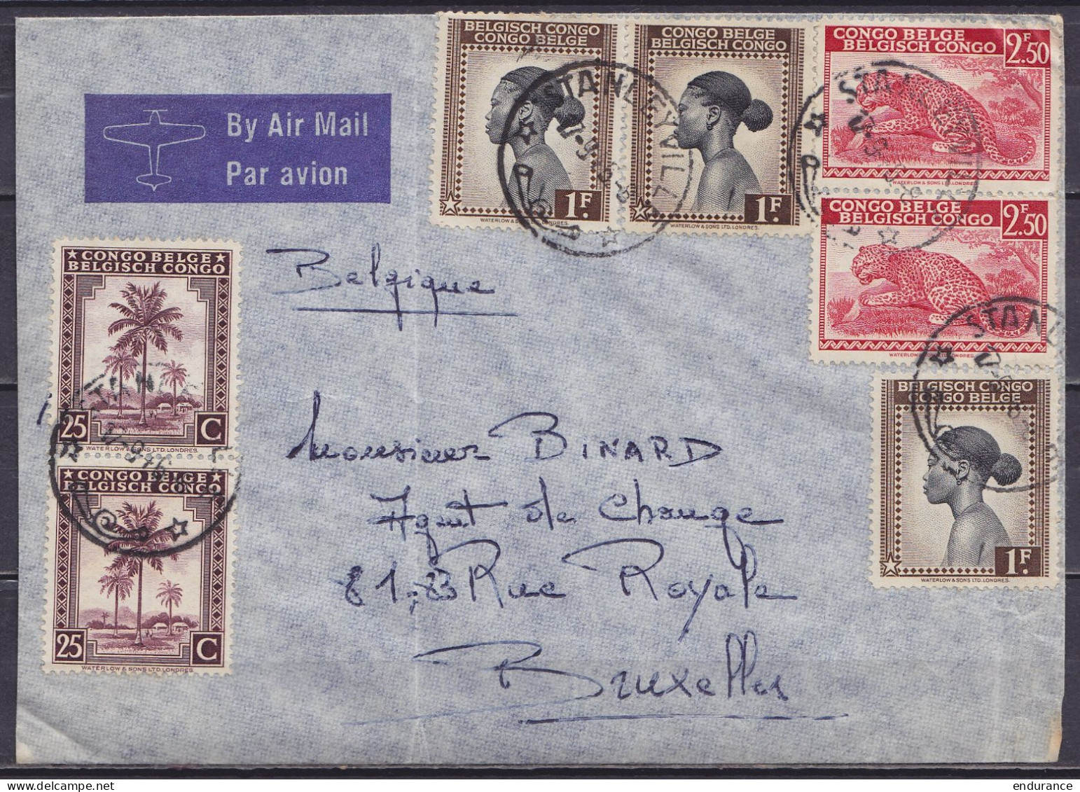 Congo Belge - Env. Par Avion Affr. 2xN°252 + 2xN°261 + 3xN°257 Càd STANLEYVILLE /17-9-1946 Pour BRUXELLES - Storia Postale