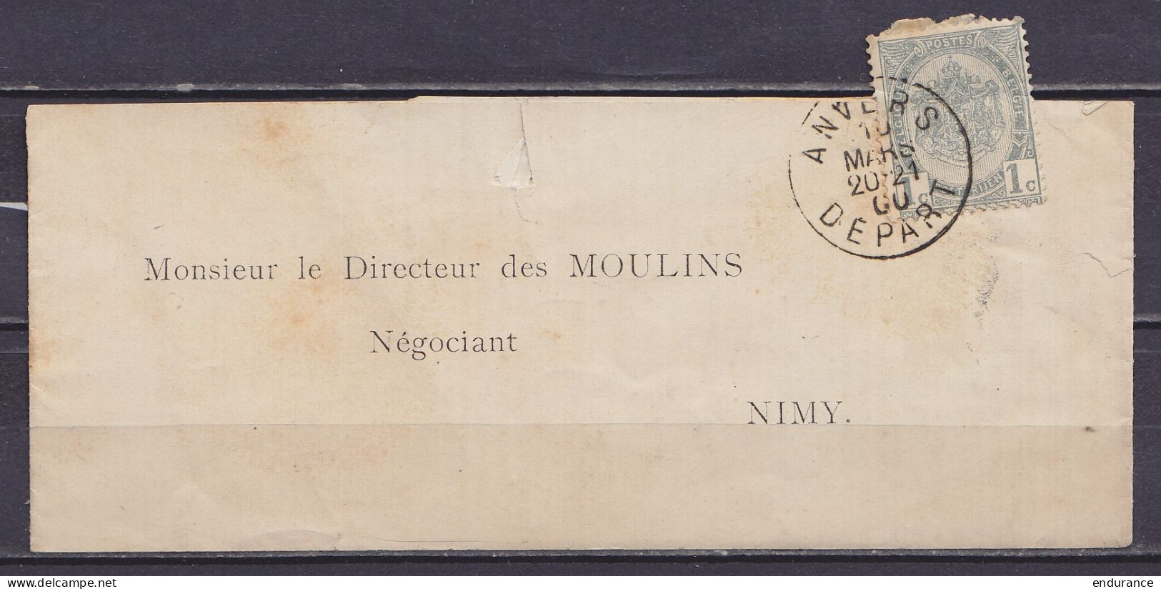 Bande D'imprimé Affr. N°53 Càd "ANVERS /10 MARS 1900/ DEPART" Pour NIMY - 1893-1907 Wapenschild