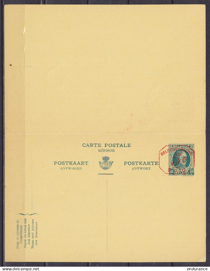 EP CP Avec Réponse Payée Trilingue FR, NL & DE Double 35c Turquoise (type N°201) + Empreinte Machine Rouge 5c Càd MALMÉD - Cartes Postales 1909-1934