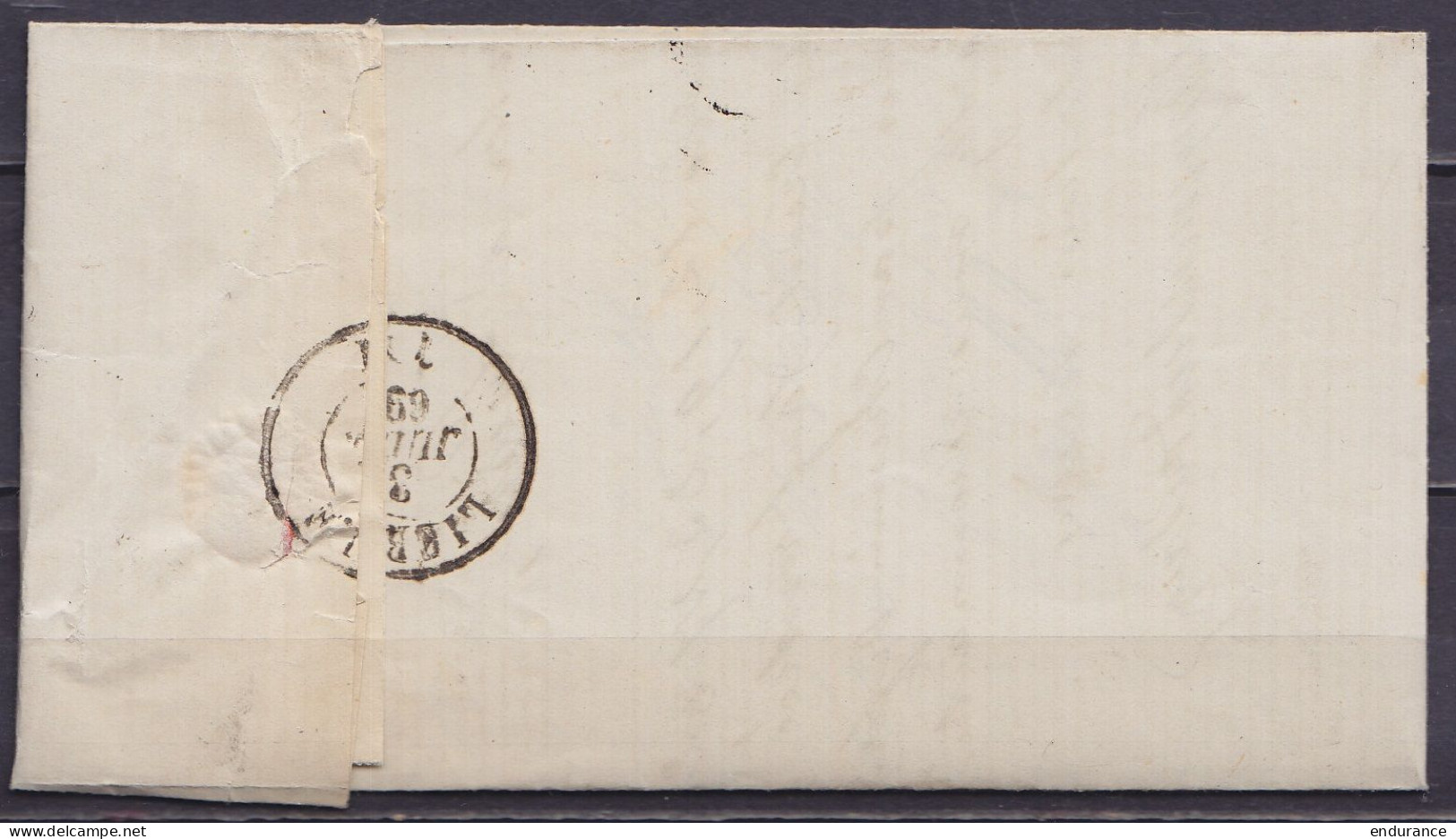 L. Affr. N°17 (avec Voisin) Lpts "177" Càd HERENTHALS /3 JUIL 1869 Pour LIERRE (au Dos: Càd Arrivée LIERRE) - 1865-1866 Perfil Izquierdo