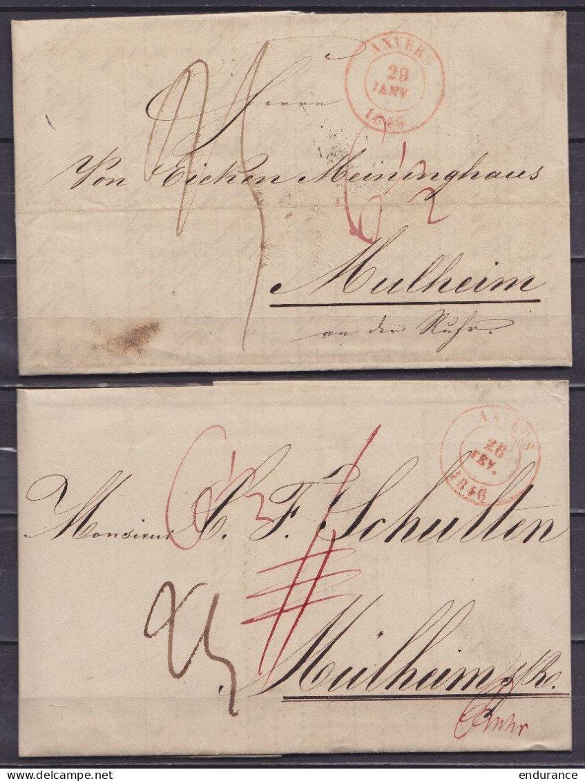 Lot De 2 L. Datées 1846 De ANVERS Pour MÜLHEIM Allemagne - Voir Scans - 1830-1849 (Belgica Independiente)