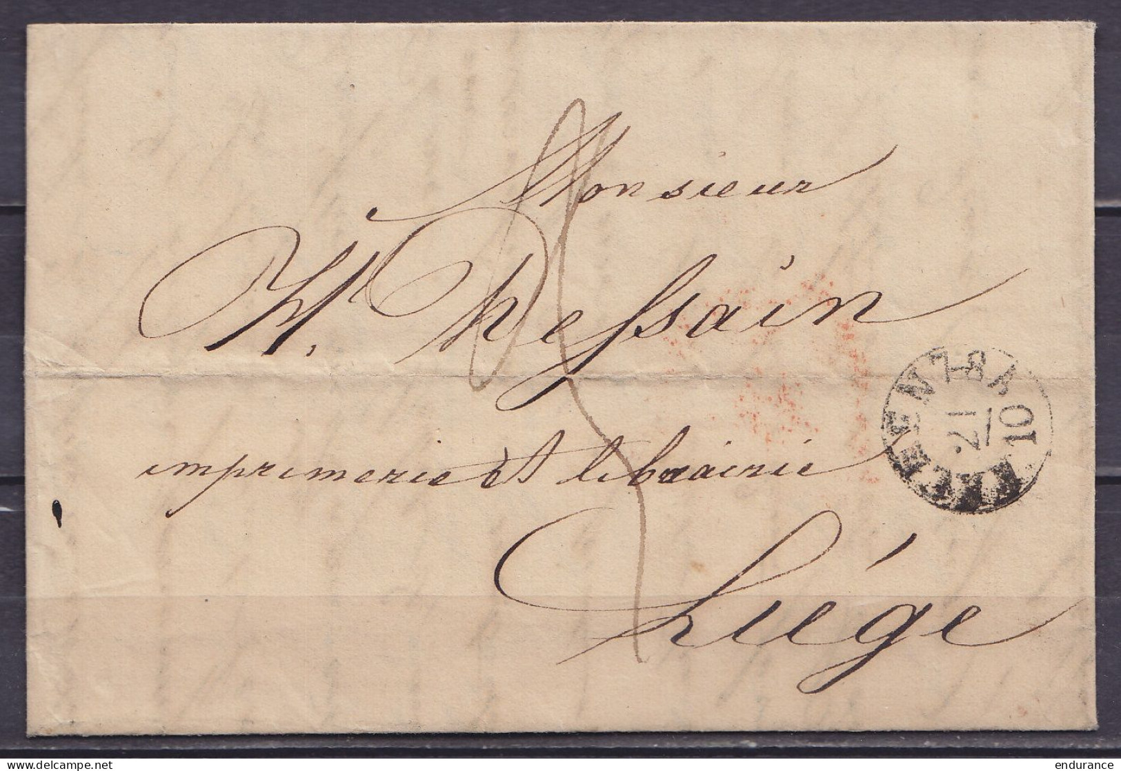 L. Datée 20 Octobre 1842 De AIX-LA-CHAPELLE Càd AACHEN /21/10 Pour LIEGE - Port "5" (au Dos: Càd "ALLEMAGNE PAR HERVE") - 1830-1849 (Belgica Independiente)