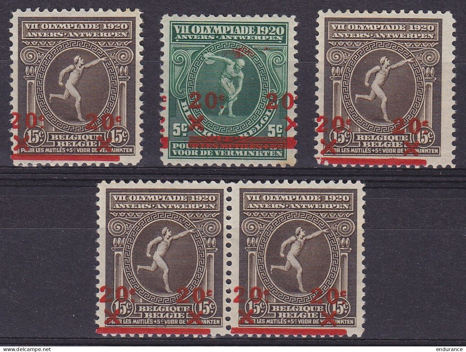 Belgique - Ensemble De N°184 & N°186 ** & * Jeux Olympiques Anvers Surcharges Décalées (voir Scans) - Unused Stamps