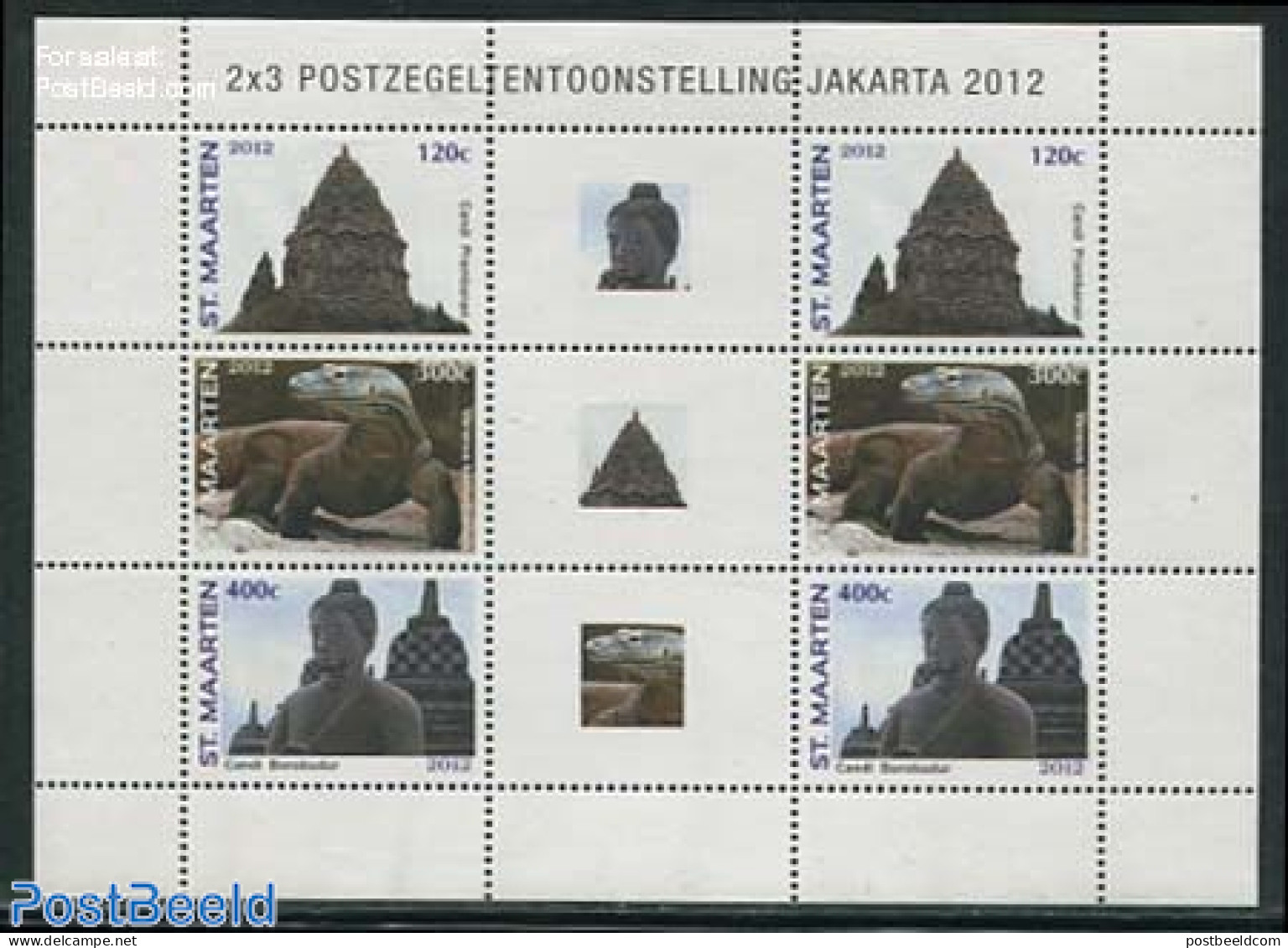 St. Maarten 2012 Jakarta 2012 M/s, Mint NH, History - Nature - World Heritage - Animals (others & Mixed) - Reptiles - .. - Escultura